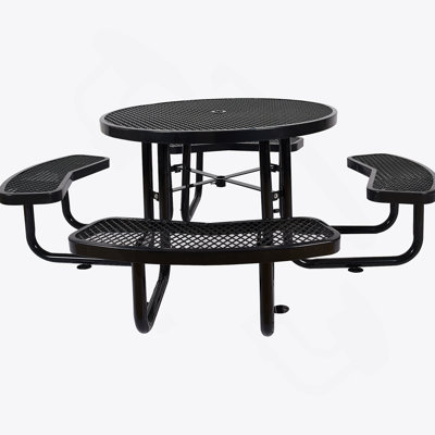 Table de pique-nique ronde en acier 46 po avec mât de parasol