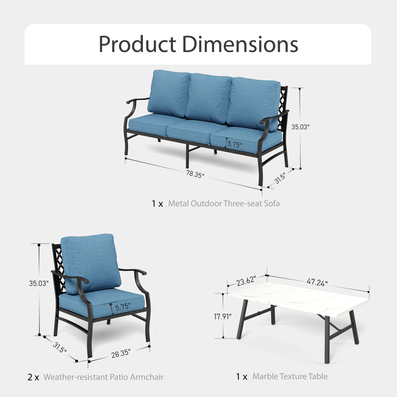 Asfand 5-7- Person Patio Conversation Set with Optional Ottoman, Denim Blue, No