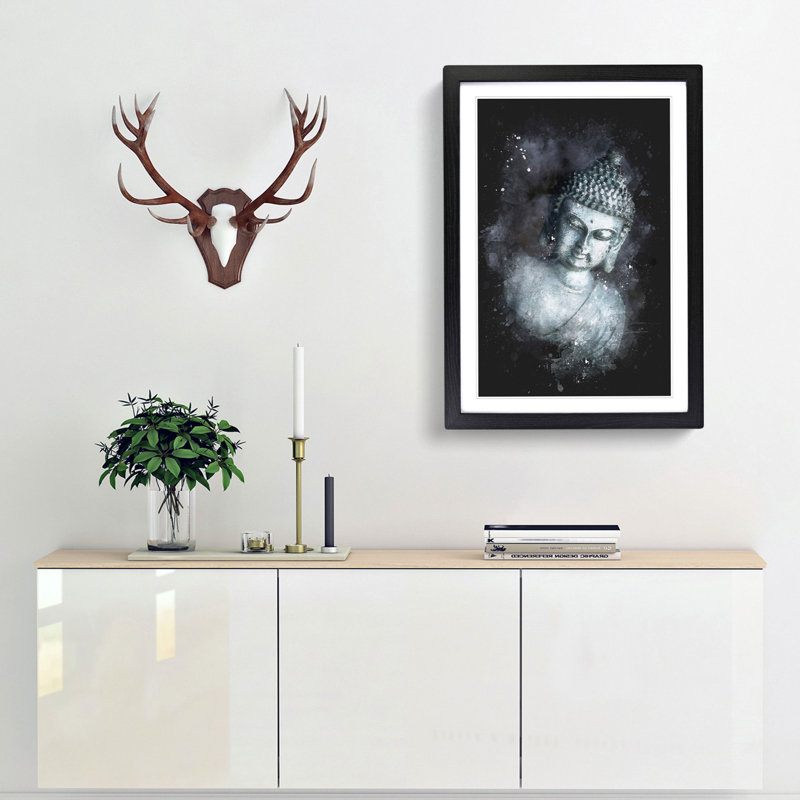 Smoke Surrounding the Buddha - Framed Print, 33cm H x 24cm W x 2cm D, Black Framed