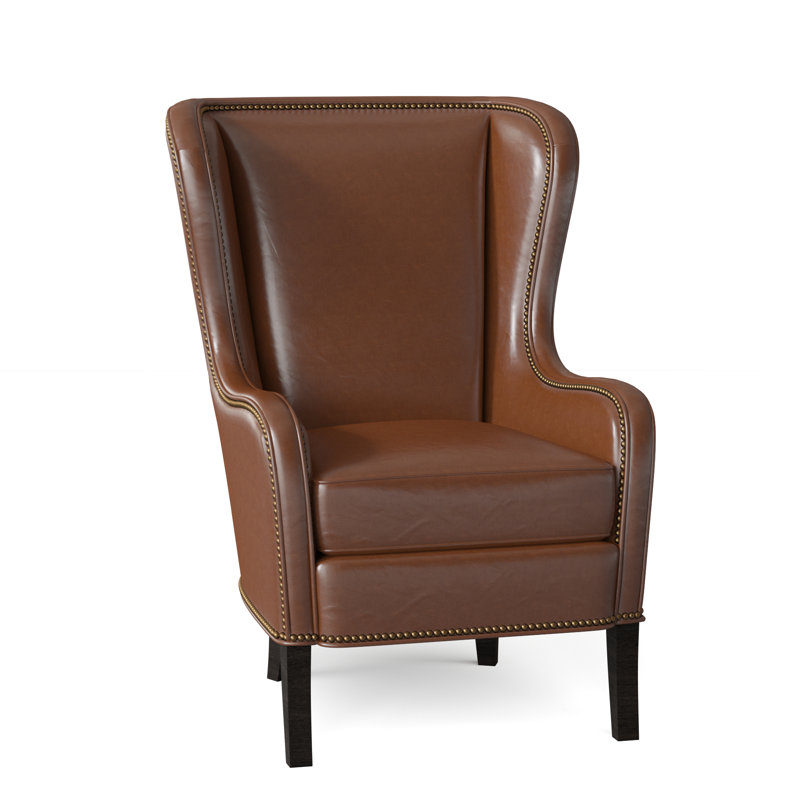 Aurora Leather Wingback Chair, Aline Fumo Genuine Leather, Cobblestone, French Natural