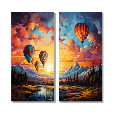 «Yellow Hot Air Ballon», reproduction d'art sur toile, ensemble de 2 art mural jaune transport