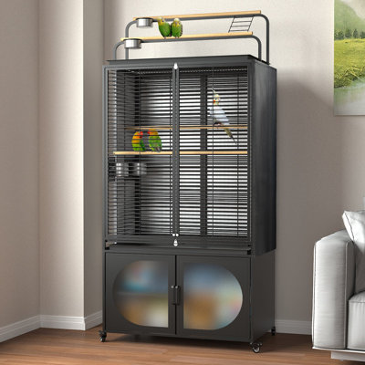 72-Inch Bird Cage With Play Top, Parakeet Cage With Rolling Storage Cabinet Extra Large With Cover