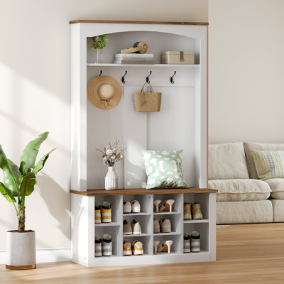 Farmhouse Hall Tree With Led Light Strip, Coat Rack With Bench And Shoe Storage by Wrought Studio