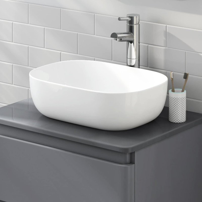 iBathUK Silens Compact Wall Hung Bathroom Sink, Modern Ceramic Cloakroom Basin, Space Saving Wall Hung Cloakroom Basin