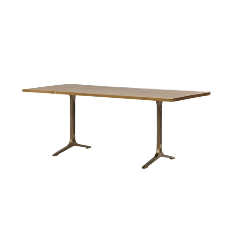 Nordic Minimalist Rectangular Dining Table Oak Solid Wood Top Metal Base Dining Table, 29.52"H x 70.86"L x 34.25"W