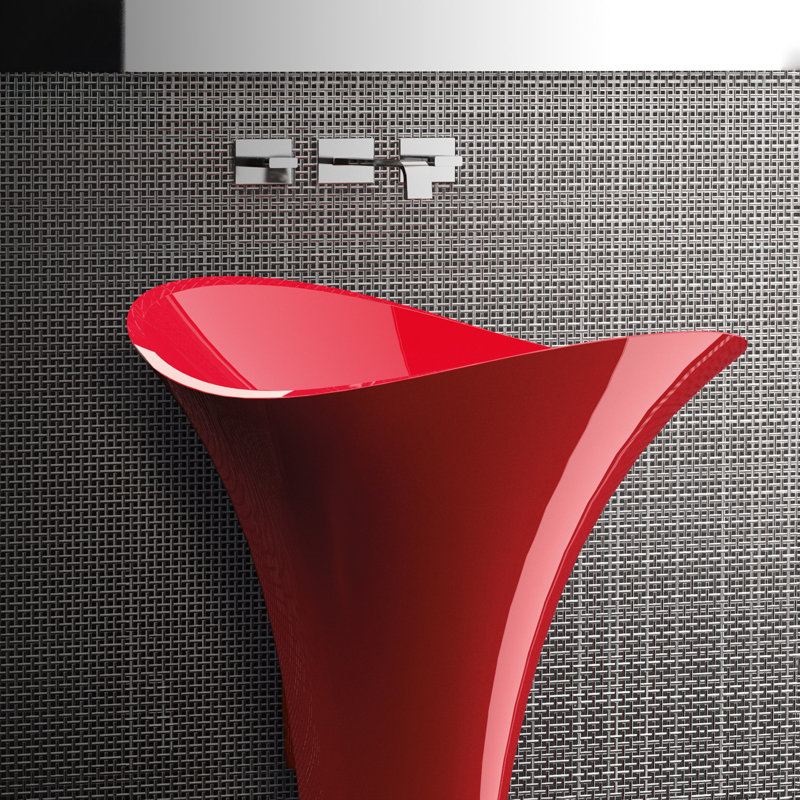 Vivian Tall Glass Handmade Oval Pedestal Bathroom Sink, Red