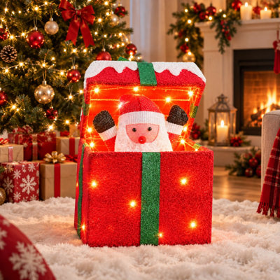 Animated Santa in Lighted Gift Box with Motion Sensor