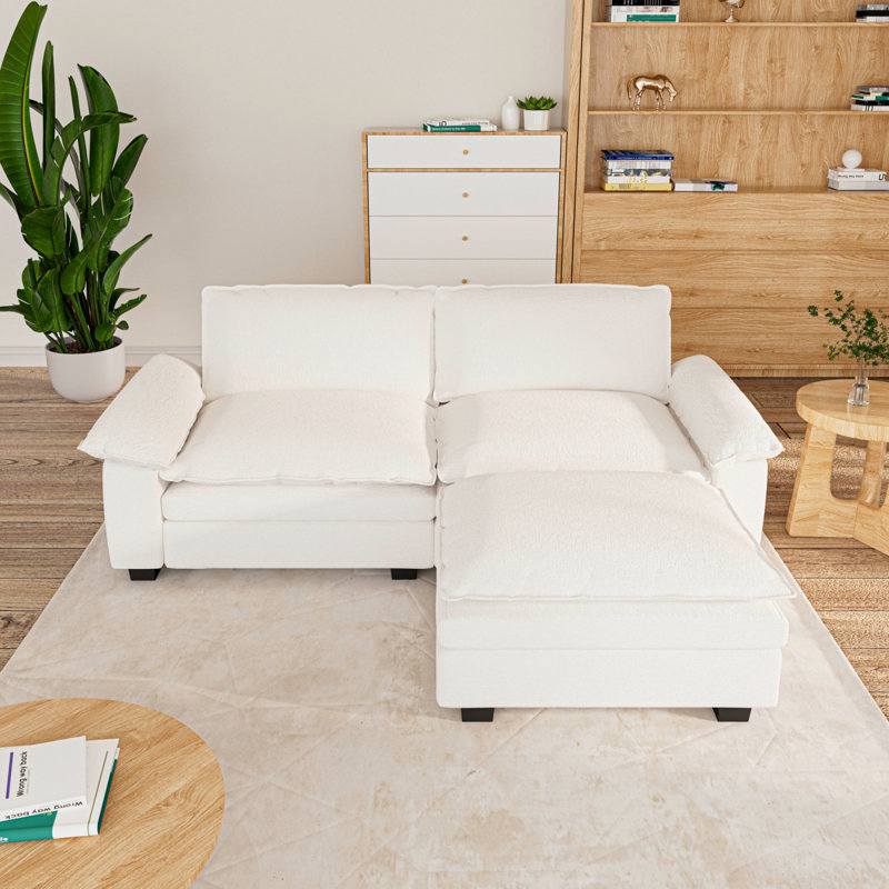 3 Seat Sectional Sofa, Couch With Movable Ottoman, Chenille Modular Sofa With Removable Pillows And Layer Cushions
