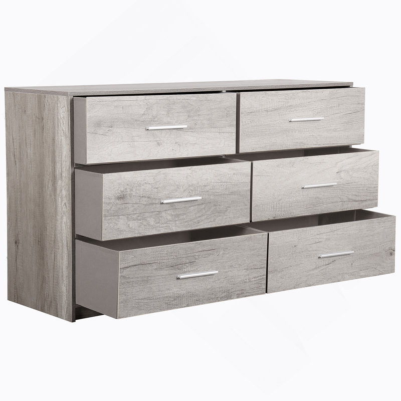 Commode 6 tiroirs avec tiroirs en tissu, Gris