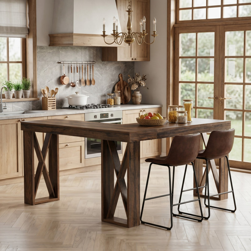 Table de bar en bois à hauteur de comptoir en L 62,99 "x l 55,11" avec pieds en X