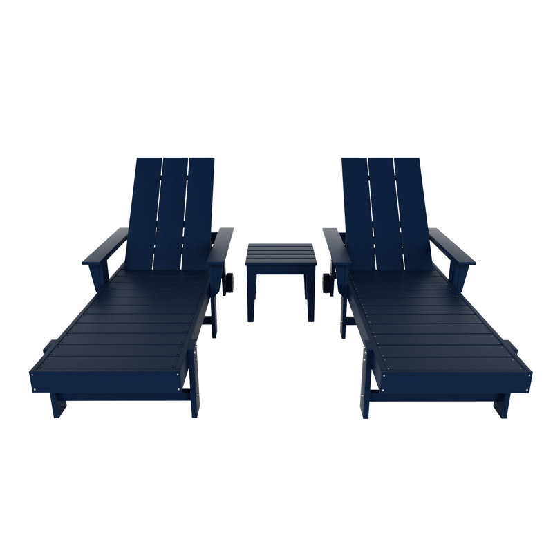 Joubert Outdoor Chaise Lounge with Table, Navy Blue