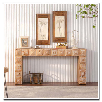 59.06" Rustic Geometric Relief Console Table