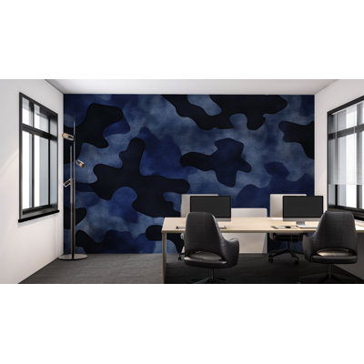 Blue Navy Camouflage Wallpaper – Military Themed Pattern With Dark Abstract Textures For Boys Room, Tactical Office, Or Nautical Style Wall Accent