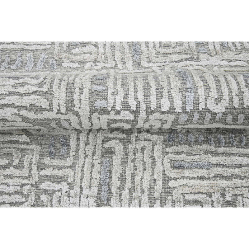 Himalayan Art Hand Loomed Geometric Area Rug in Silver/Gray, Rectangle 8' x 10'