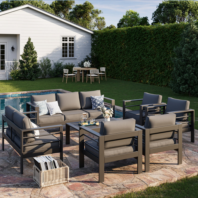 Ensemble de patio complet pour 9 personnes avec coussins, Gris foncé, Gris foncé