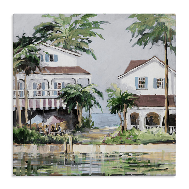 Art mural sur toile, "Coastal bay chalets" par Jane Slivka, H 17 po x l 17 po