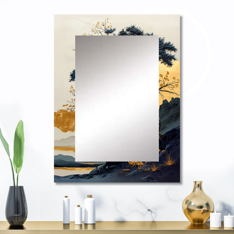 Or et bleu crépuscule Baobab arbre africain I - miroir mural arbre Arican, miroir décoratif traditionnel, impression d'art en métal
