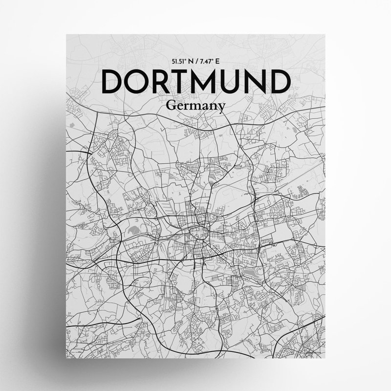 Dortmund City Map in Tones 1 Piece Wall Art, 20cm H x 16cm W x 0.05cm D