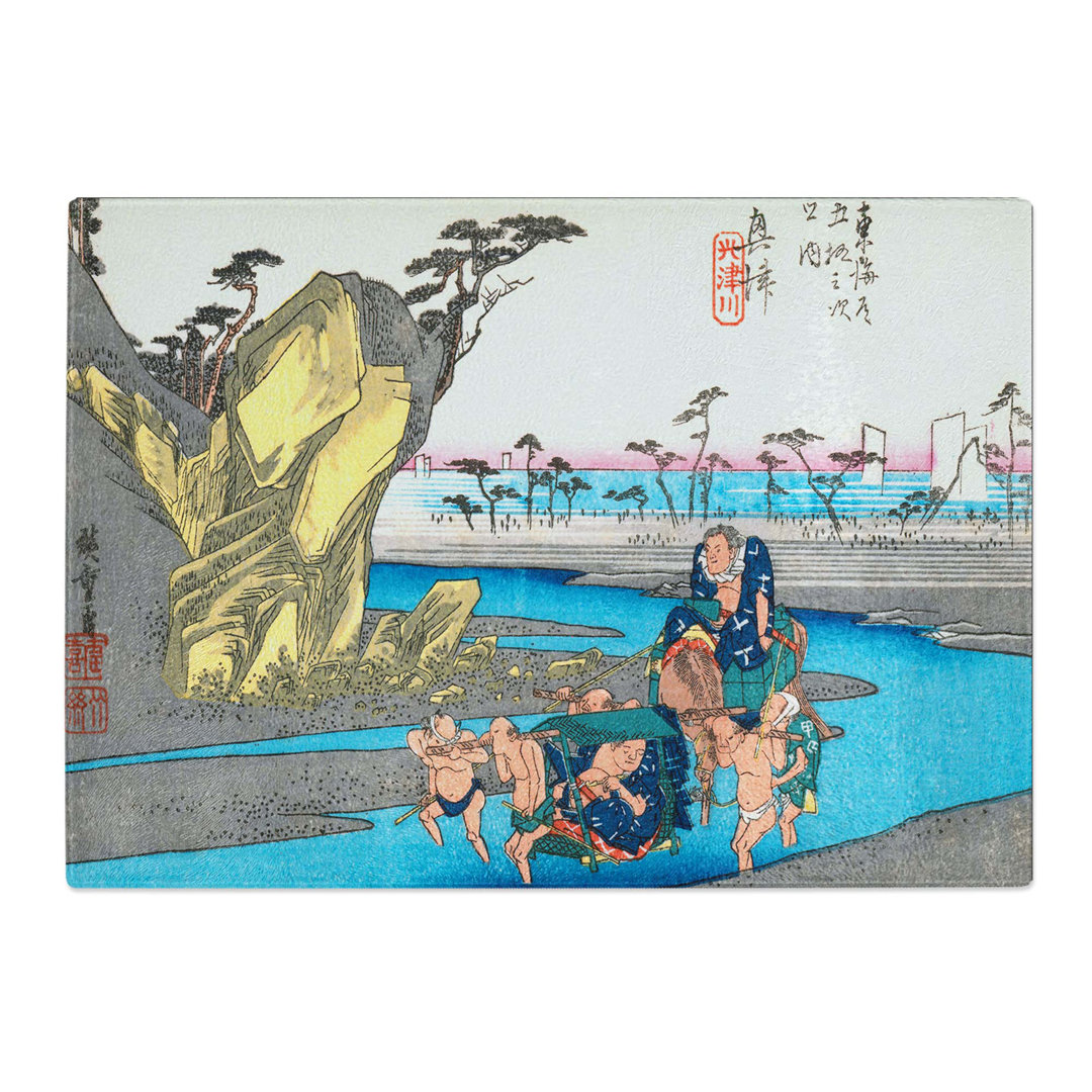 Tempered Glass Scenery of Okitsu by Utagawa Hiroshige Chopping Board