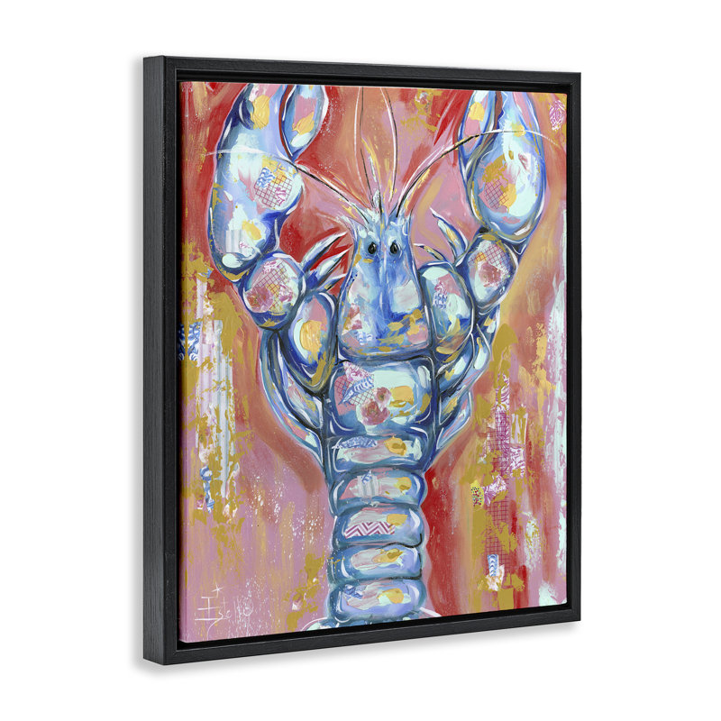 Cadre flottant Funky Vibrant Lobster, design par Estelle Grengs, H 21 po x l 17 po, Cadre flottant noir de jais