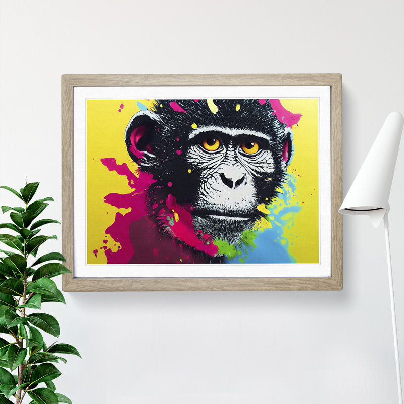 Monkey Splash - Single Picture Frame Print, Oak Framed, 46cm H x 64cm W