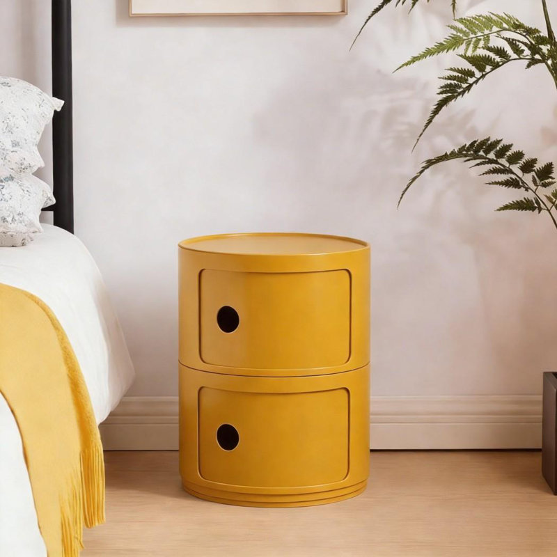 2 tiroirs de rangement ronds à 2 niveaux - Tiroirs de table de chevet empilables, Jaune