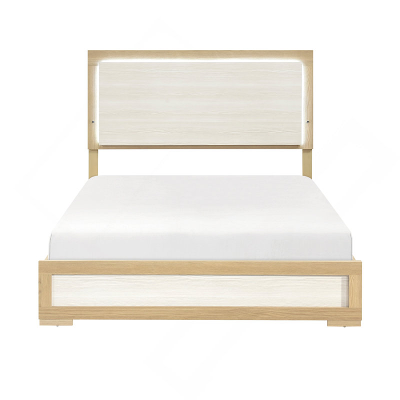 Mobilier de chambre à coucher contemporain en bois avec tête de lit à panneau DEL avec finition naturelle et blanche