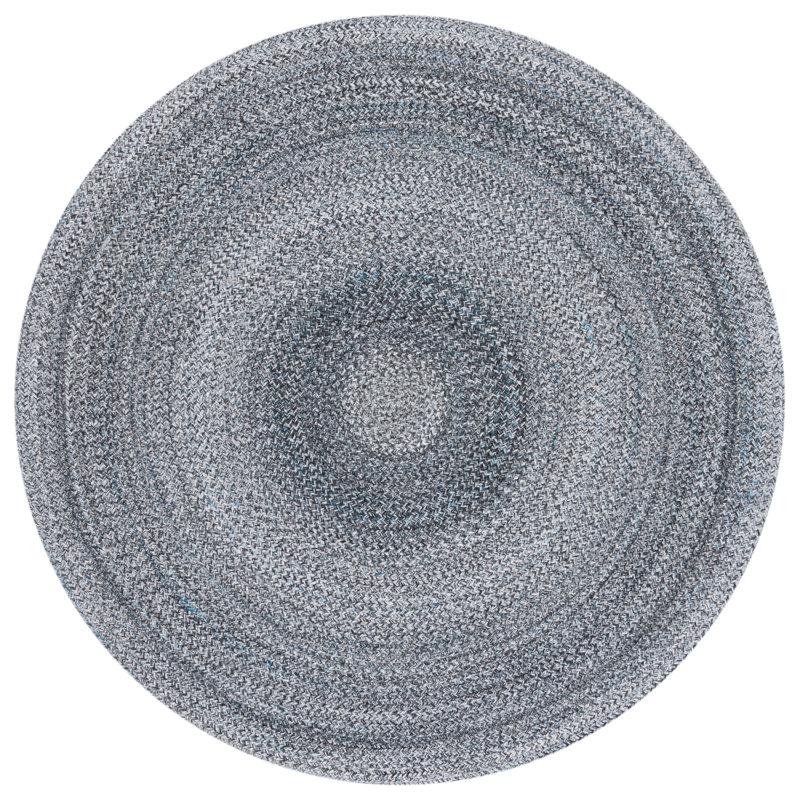 Tapis rond en polyester tissé à la main gris foncé / bleu clair Kulsar, Rond 3 pi