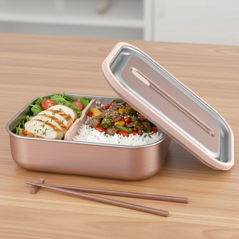 Rose Gold, Japanese-Style Leak-Proof Lunchbox, Microwave-Safe With Removable Divider And Sealing Lid, Odor-Proof, Stain-Resistant, And Sustainable Design.