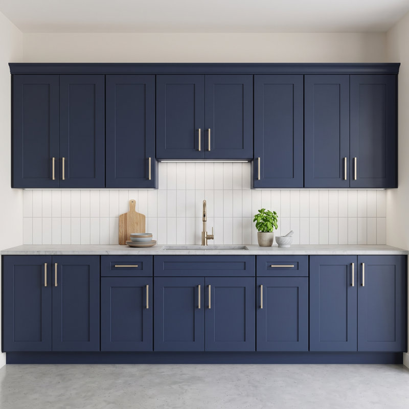 Armoire murale bleu marine Shaker, structure en bouleau massif, boîte d'armoire en contreplaqué, tablette réglable, finition matte douce, plusieurs tailles