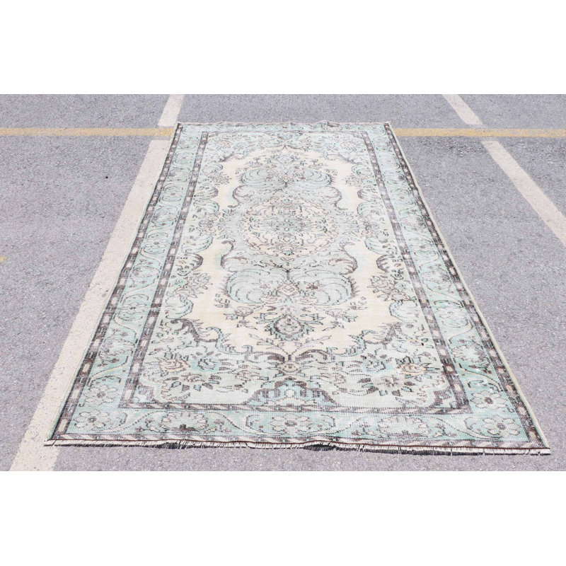 Grand tapis turc beige fait à la main, idéal pour les salons et les salons avec un attrait rétro