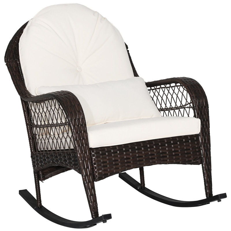Wicker Outdoor Rocker Chair with Cushions, White