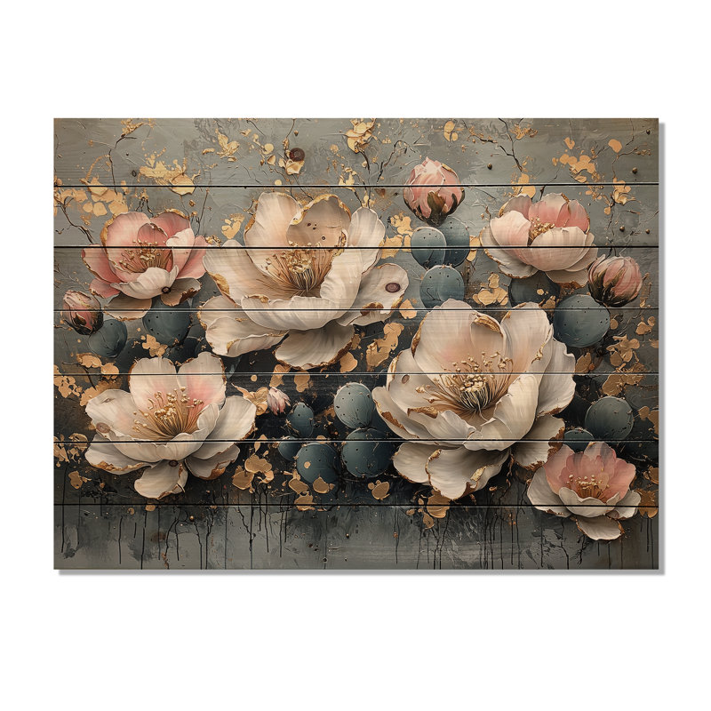 Danse printanière de fleurs de pivoines - art mural bois de pivoines - sur bois de pin naturel, H 30 po x l 40 po x P 0,78 po