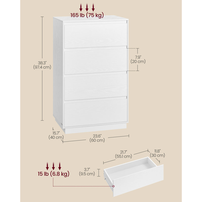 Choinski 23.7" W 4-Drawer Manufactured Wood Vertical Chest, Snow White