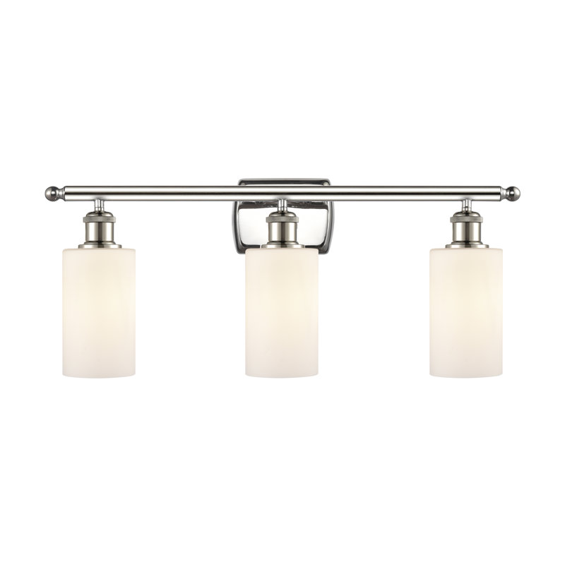 Éclairage de salle de bain à intensité variable à 3 lumières Mallette, Ampoule DEL rétro de 3,5 watts, Blanc mat, Nickel poli