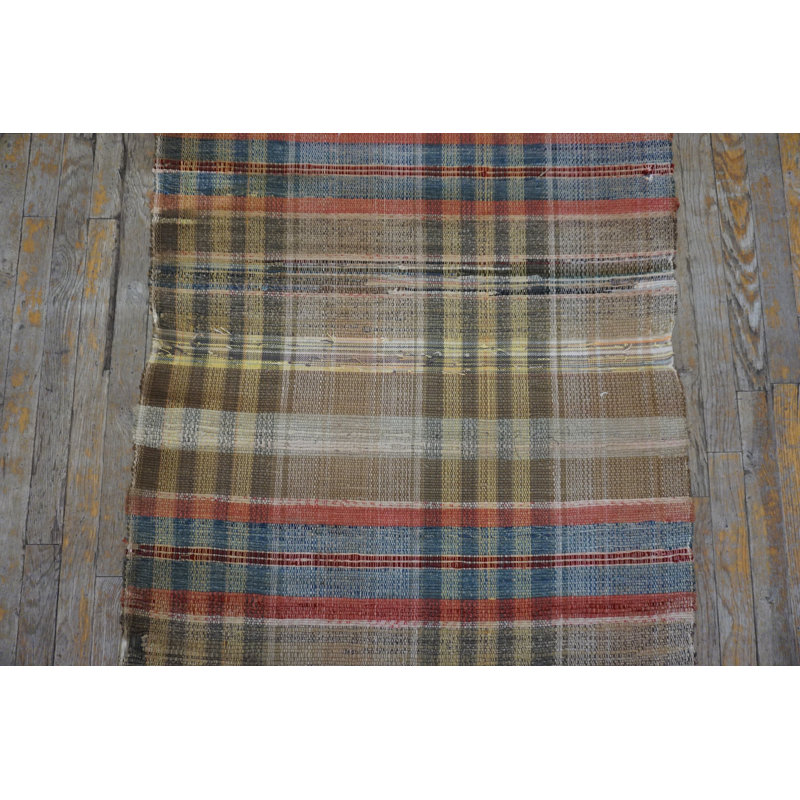 Antique American Rag Rug Hallway Runner Wool &amp; Cotton Multicolor