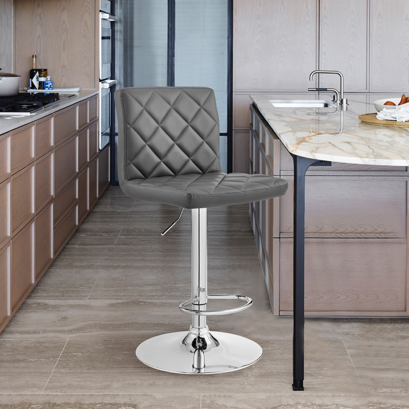 Tabouret de bar rotatif 24 po Duval, Faux cuir gris, Argent