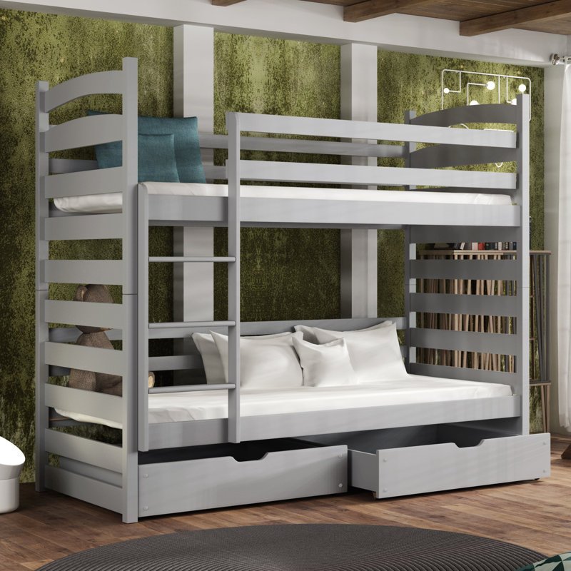 Salma Bunk Bed with Storage Included with Built-in Ladder Included, Grey