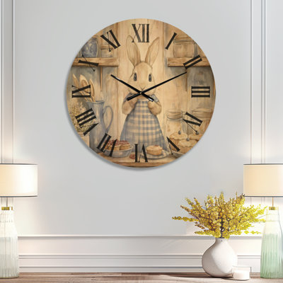 Boulangerie à carreaux bleus - Horloge murale ronde de style ferme, impression sur bois