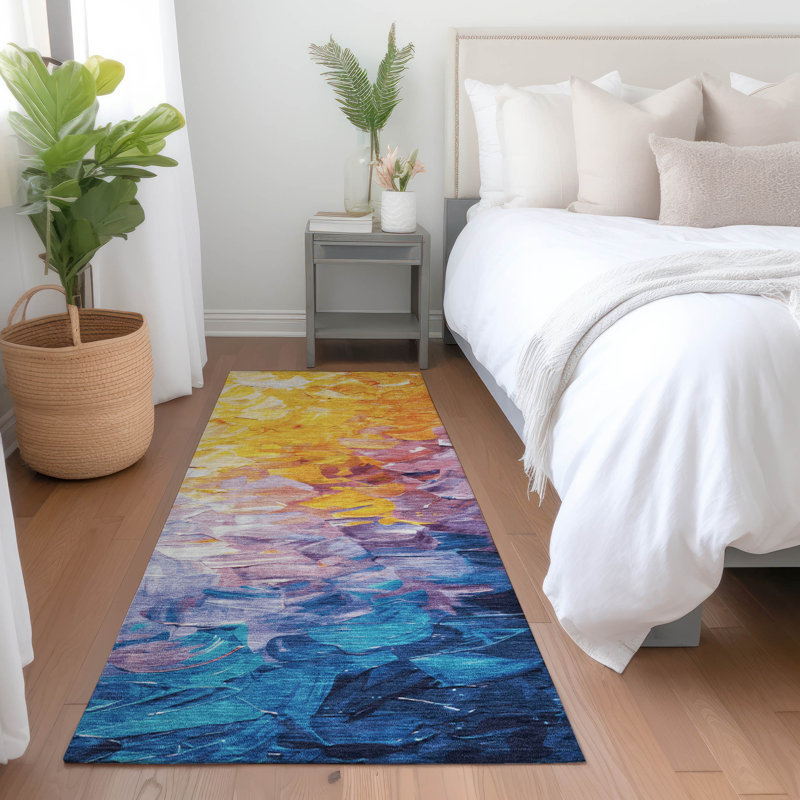 Machine Washable Indoor/Outdoor Cinead ACN1674 Gold Rug, Runner 2'3" x 7'6"