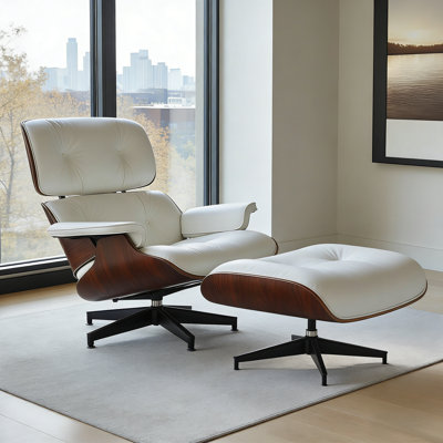 Top Grain Leather Swivel Lounge Chair by George Oliver