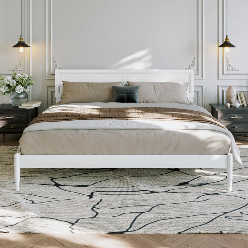 Lit plateforme avec tête de lit réglable Ellarie, Très grand lit, White
