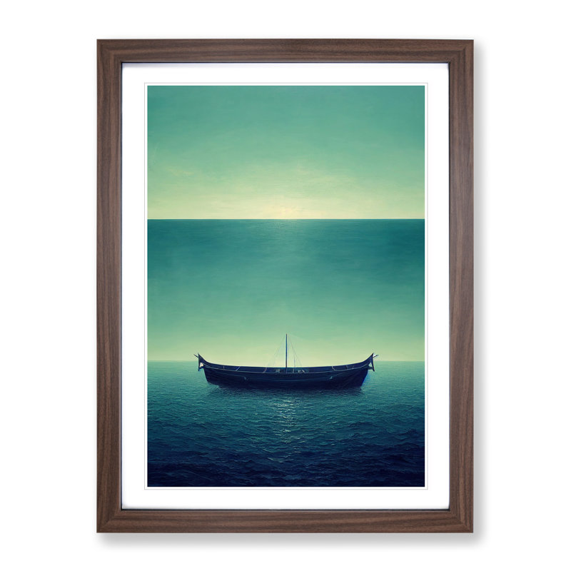 Boat Under The Ocean - Single Picture Frame Painting, 46cm H x 34cm W x 2cm D, Walnut