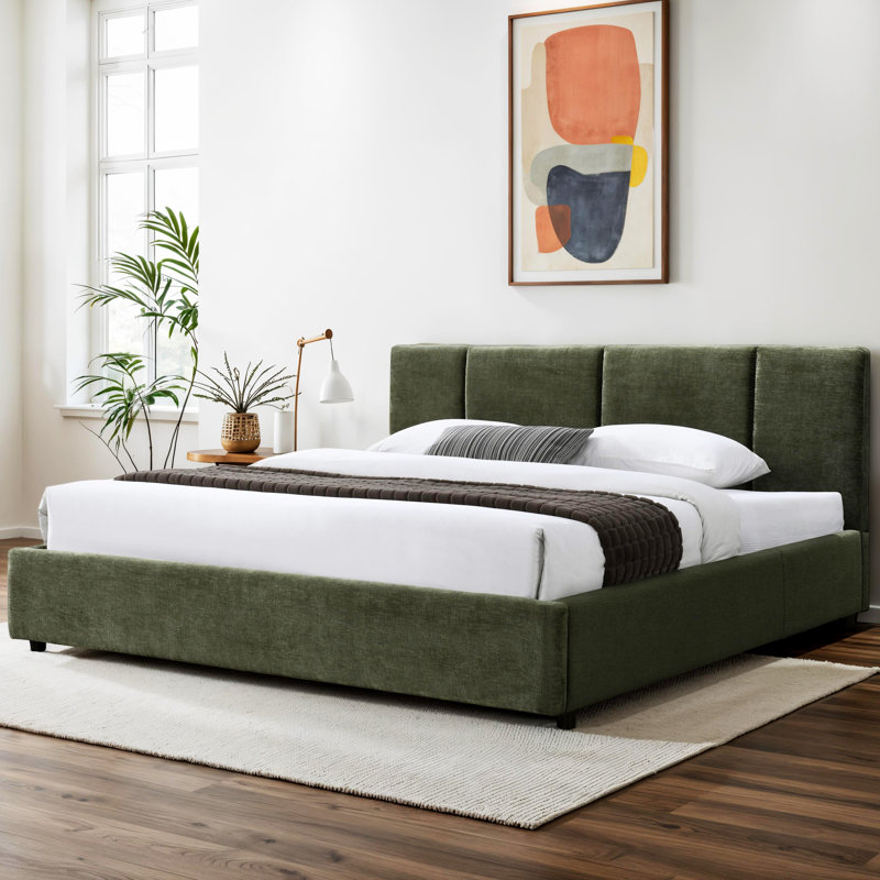 Condit Upholstered Platform Bed, King, Moss Green