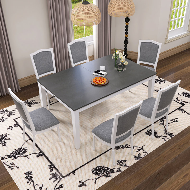 Rustic 7-Piece 78.1Inch Extendable Dining Table Set, Dark Gray
