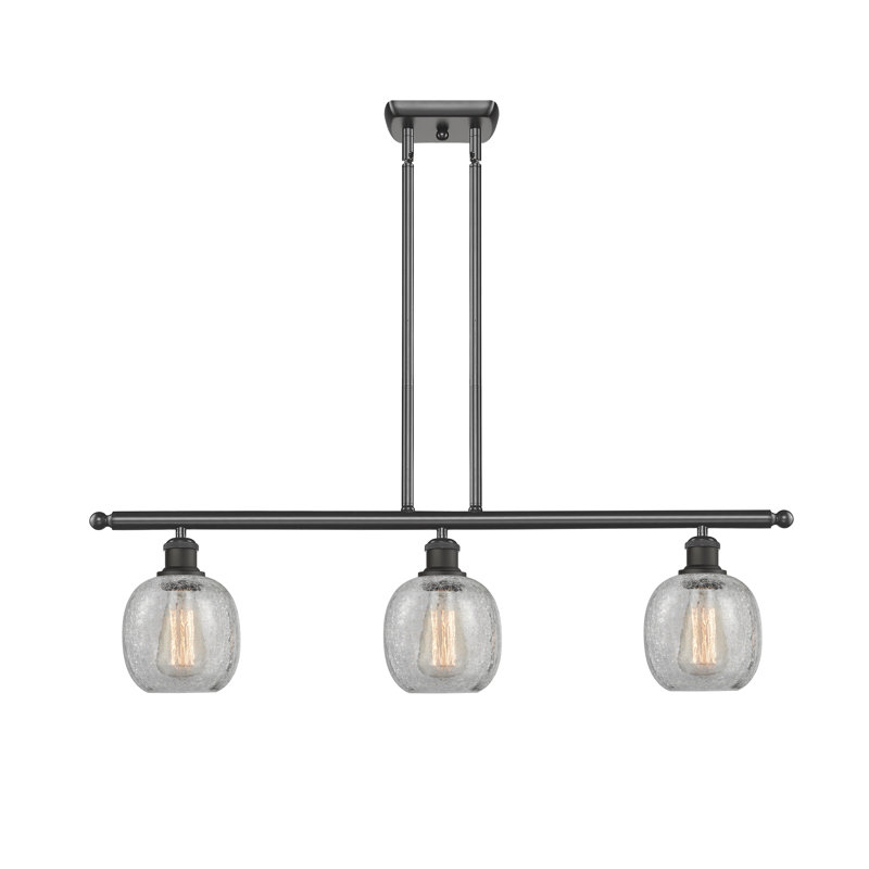 Luminaire suspendu linéaire pour îlot de cuisine 3 lumières Carlucci, Bronze huilé, Transparence craquelée