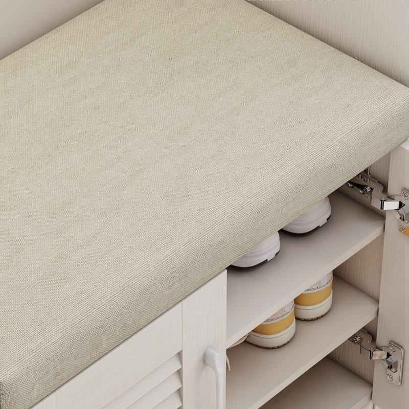 Multi-Functional Shoe Storage Bench - 7+3 Compartments With Adjustable Shelves & Cushion, Freestanding Entryway Organizer For Mudroom/Hallway In White/Oak (MDF/Particle Board)