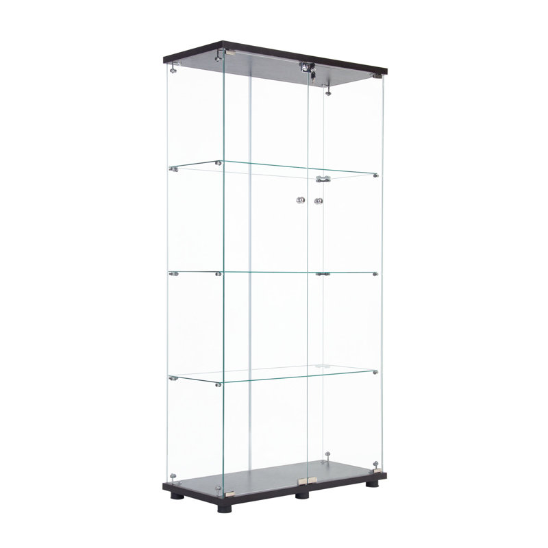 Armoire à tablettes en verre trempé noir, 4 tablettes, hauteur 62,65 po pour modèle et figurines