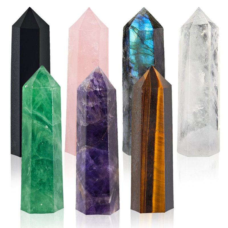  Ensemble de piliers en cristal de chakra multi-pierres précieuses naturelles de 1,97 pouce 7 pièces - Décoration de table de tour hexagonale polie à la main et décoration de maison
