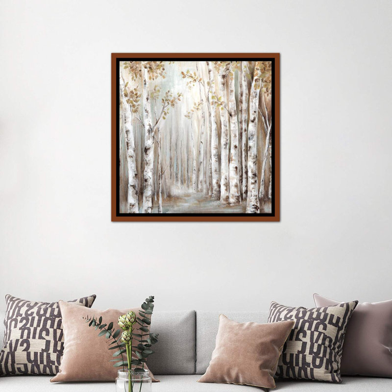 «Sunset Birch Forest III» - reproduction, H 37 po x l 37 po x P 1,5 po, Cadre bois classique